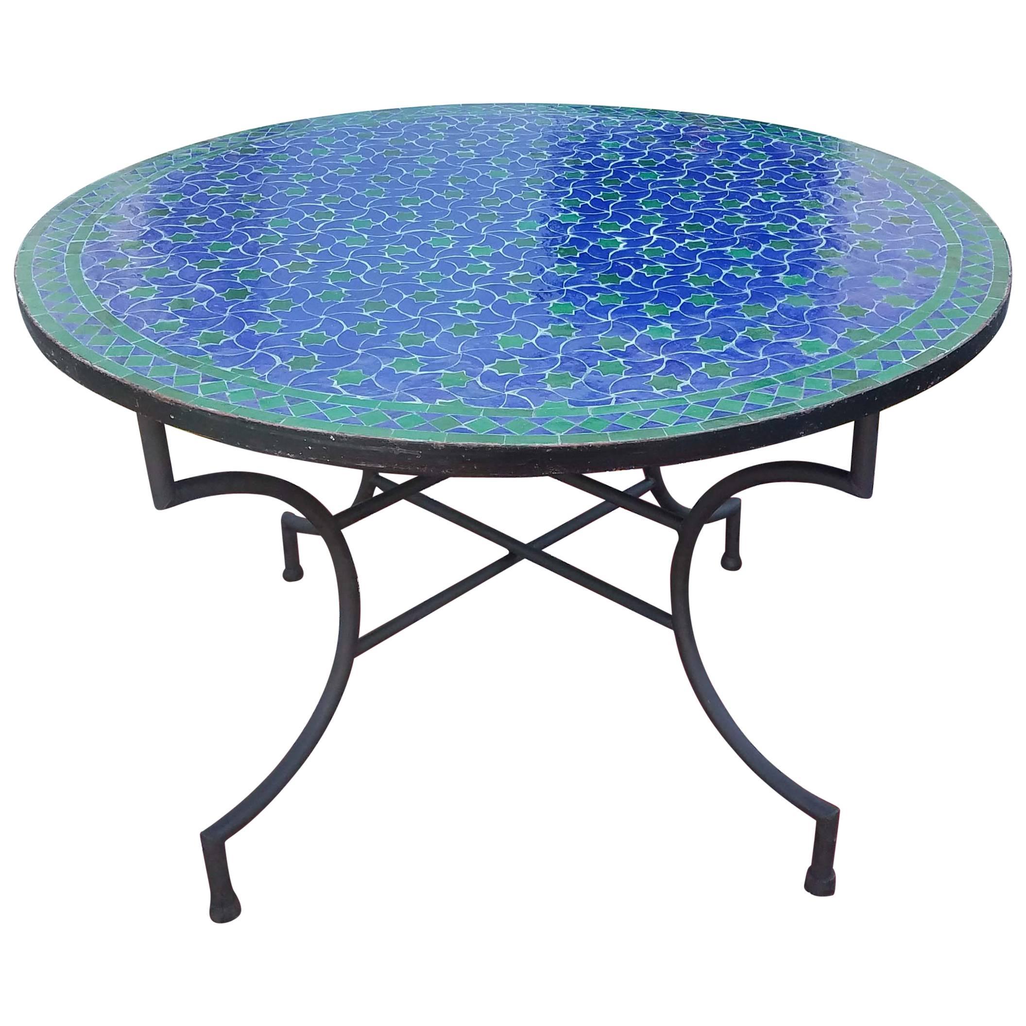 Round Moroccan Mosaic Table, Blue / Green