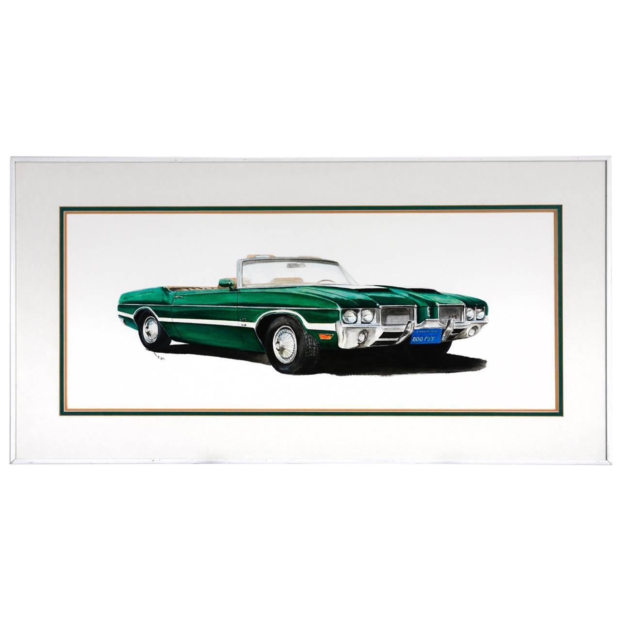 Green Olds 442 Muscle Car Original Americana Watercolor