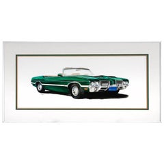 Vintage Green Olds 442 Muscle Car Original Americana Watercolor