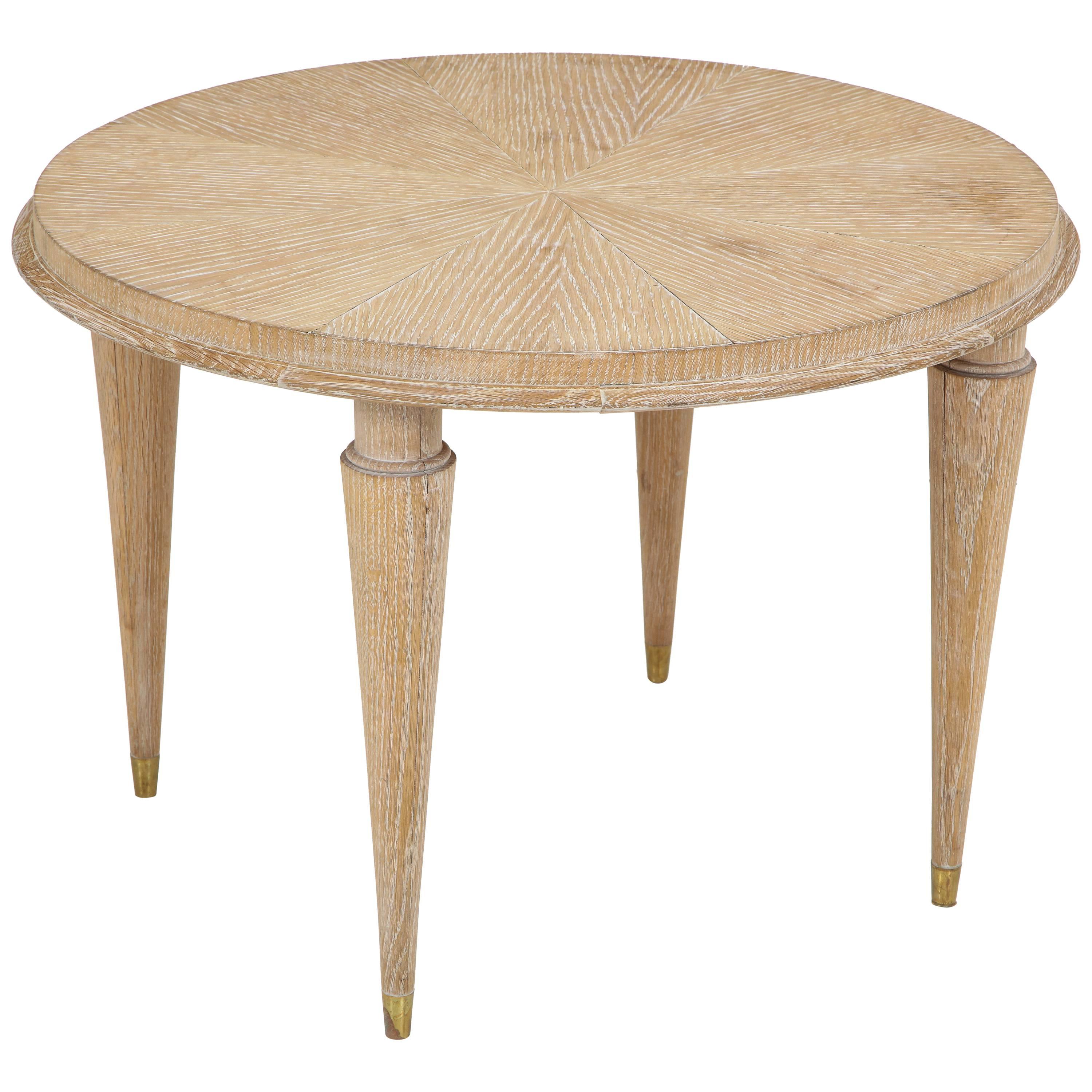 French Cerused Oak Round Cocktail Table or Side Table