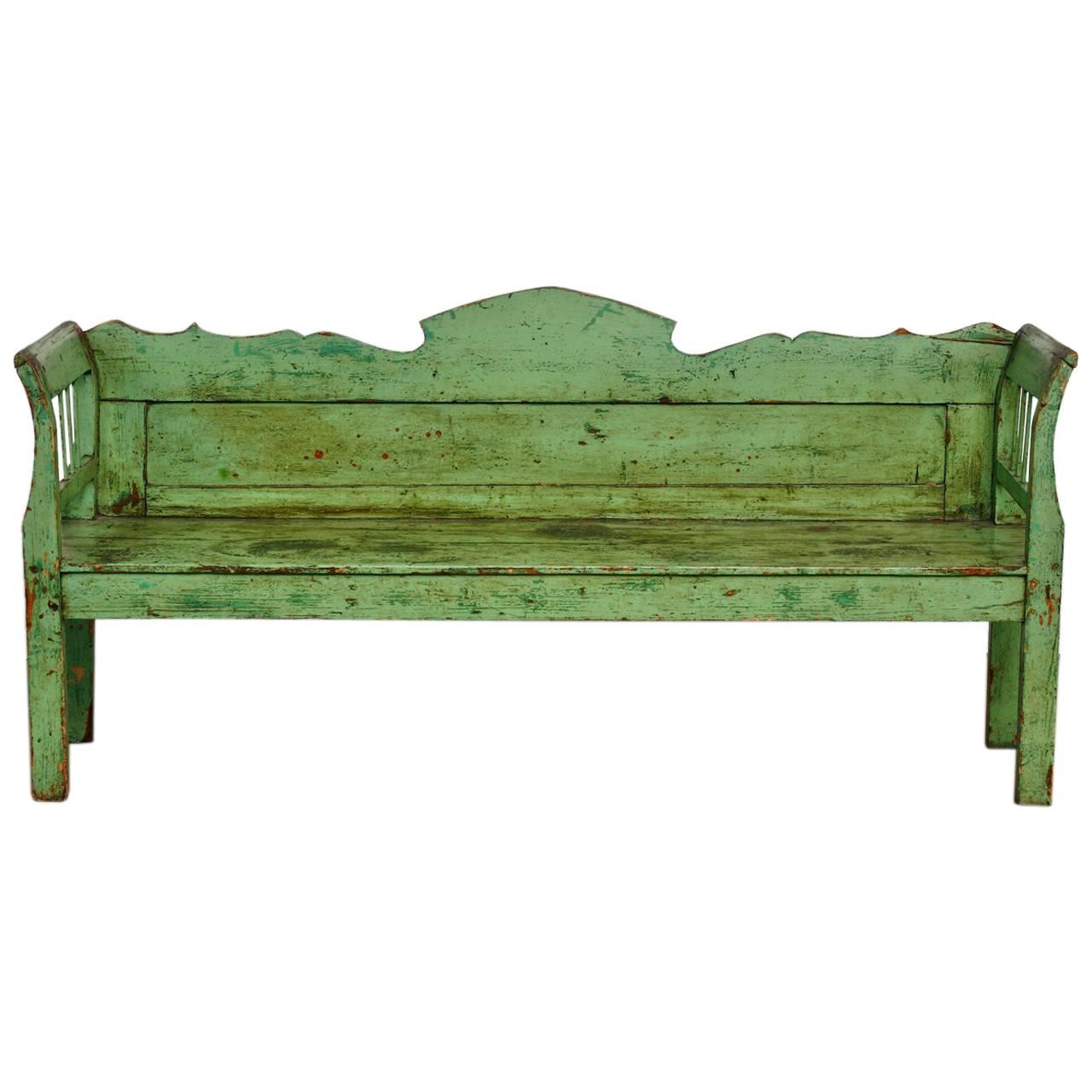 Country French Farmhouse Lacquered Pine Settle Bench