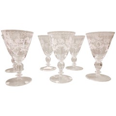 Set of Six Murano Blown and Engraved Wine Glasses, NasonMoretti, Modern