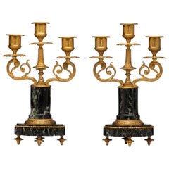 French Antique Pair of Marble and Bronze Candelabra