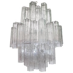 Midcentury Venini Style Tronchi Chandelier in Chrome and Glass