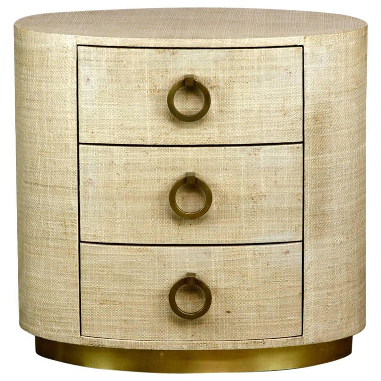 Raffia Grasscloth Oval ThreeDrawer Dresser Nightstand at 1stDibs
