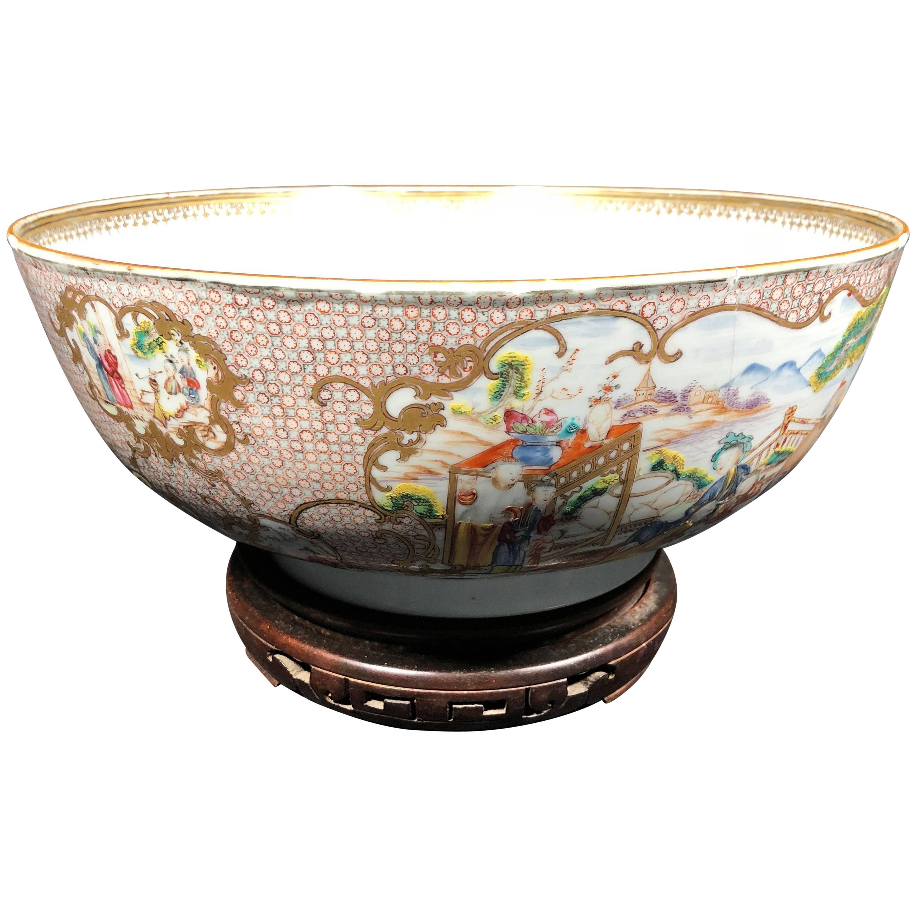 18th Century Chinese Qianlong Export Ware Porcelain Punch Bowl For Sale