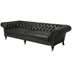 Retro "Ralph Lauren" Black leather Chesterfield Style Sofa from Paris