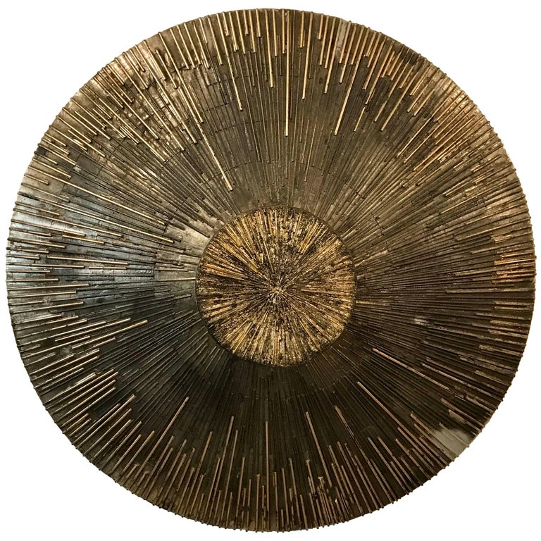 Massive Round HandPainted Metallic Brutalist Wall Sculpture at 1stDibs