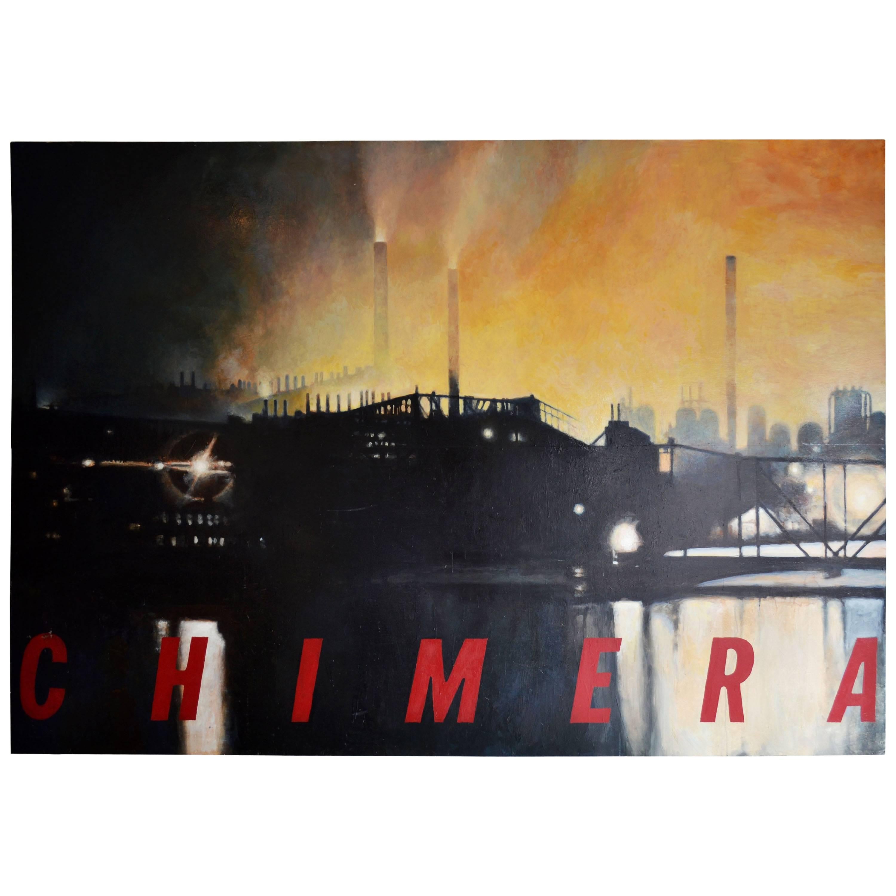 Large Oil on Board by Lawrence Gipe, Factory Series, 1998 Industrial Modern 