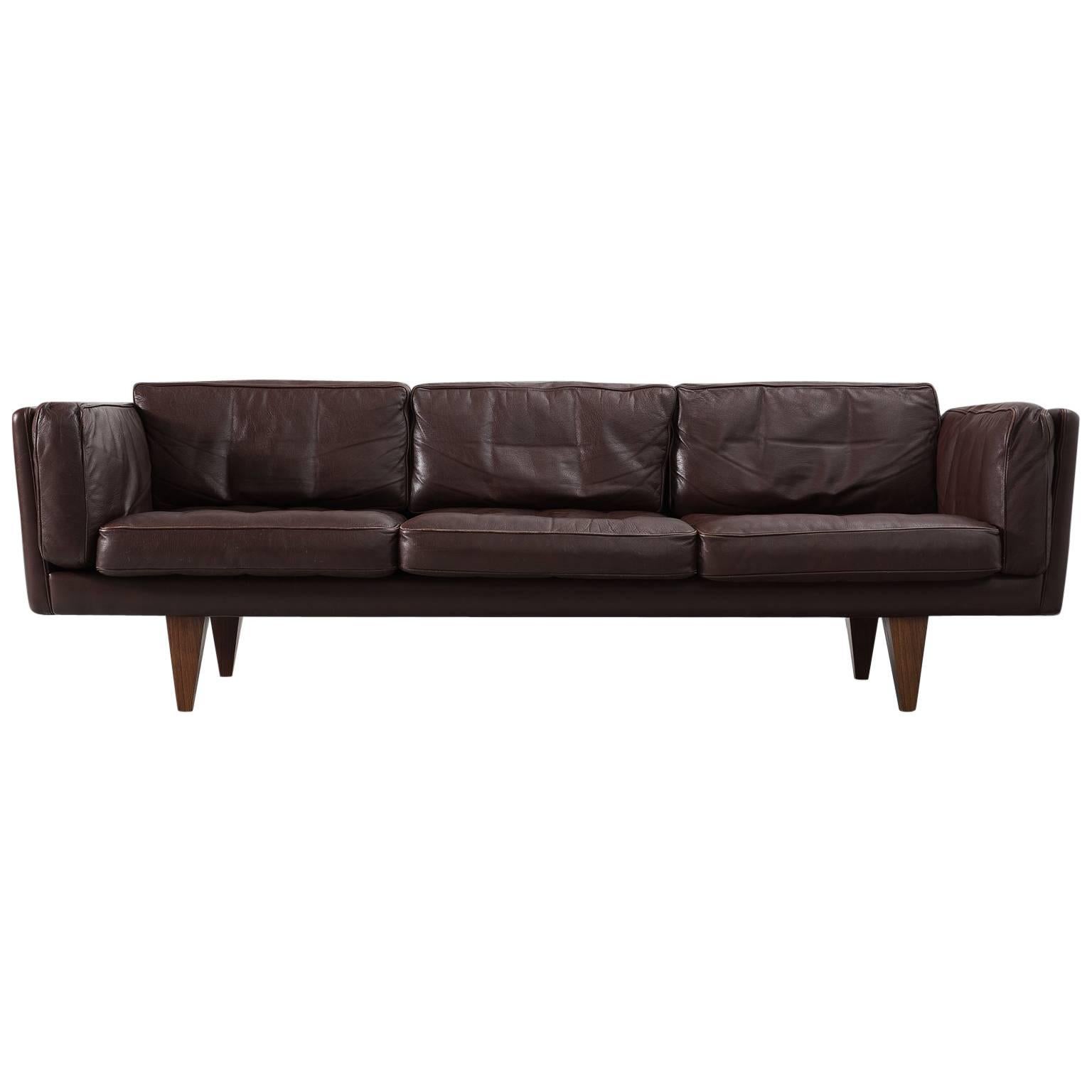 Illum Wikkelsø Three-Seat Sofa 'V11' in Dark Brown Leather