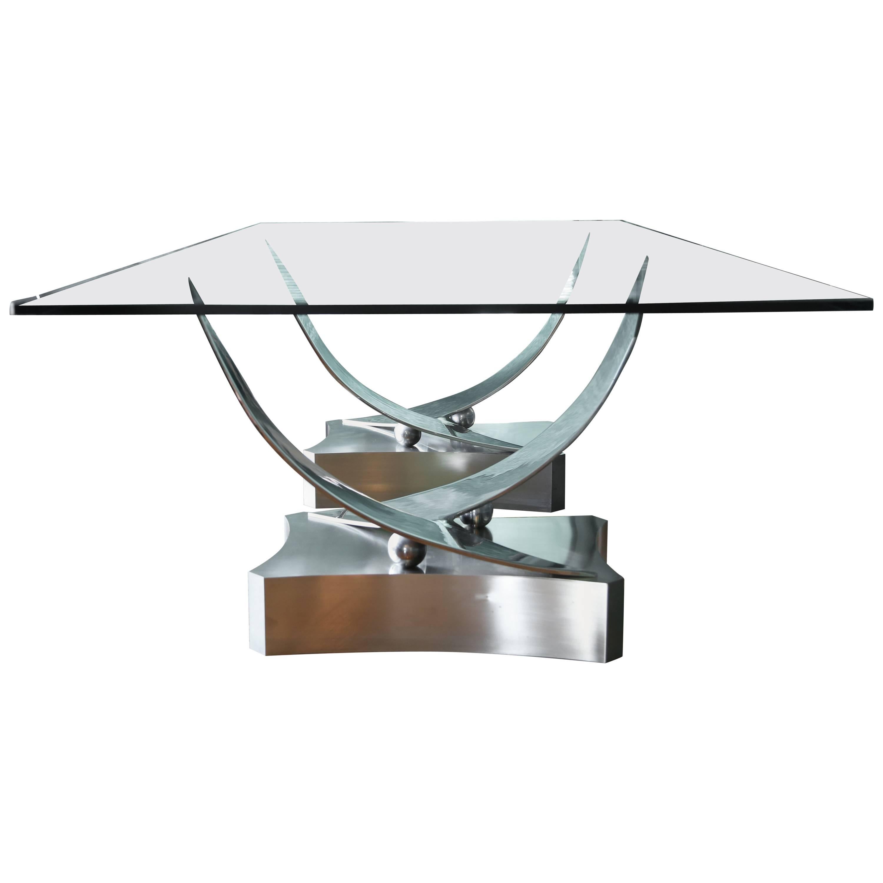 Ron Seff "Coronet" Stainless Steel and Glass Dining Table