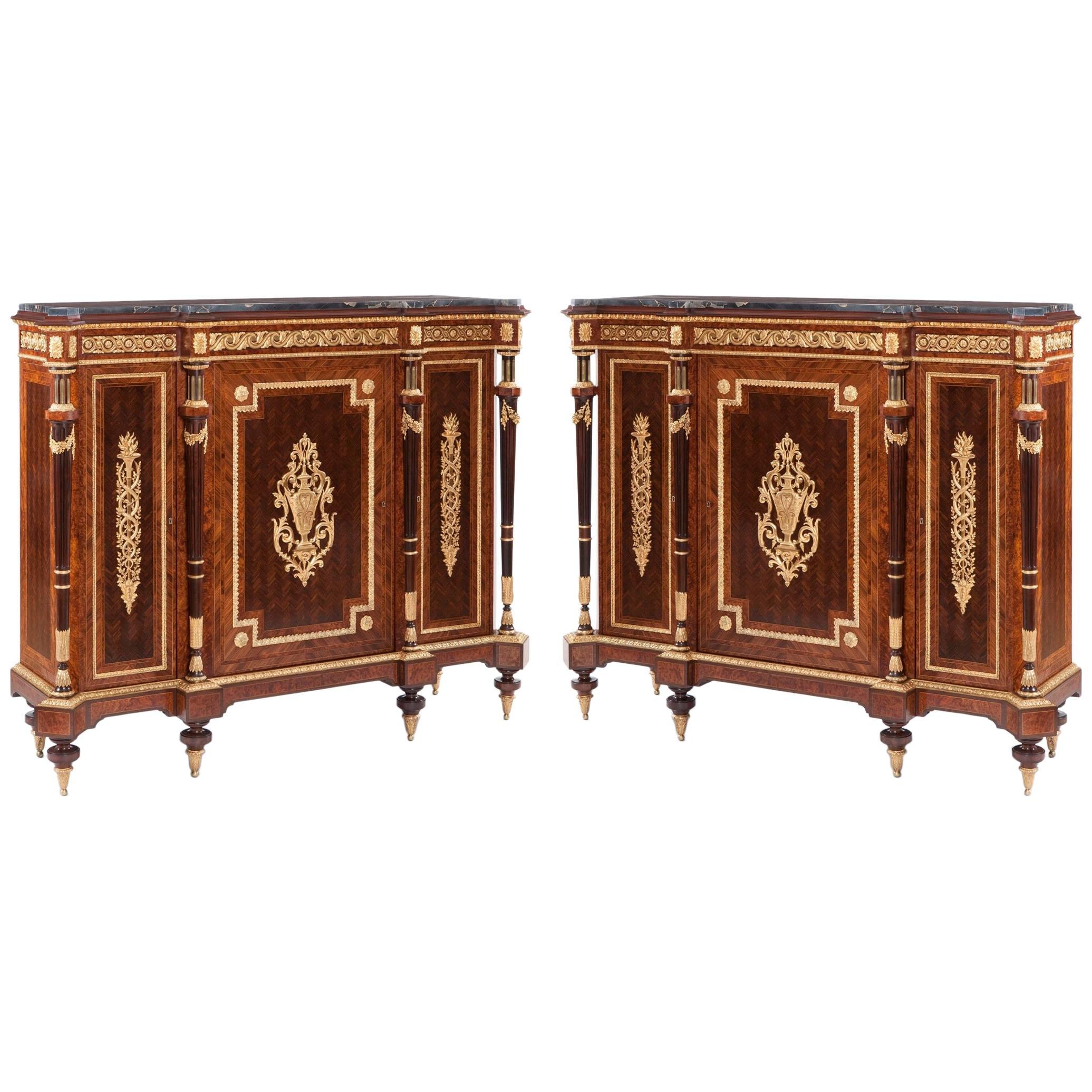 19th Century Pair of Kingwood and Ormolu Cabinets of the Napoleon III Period