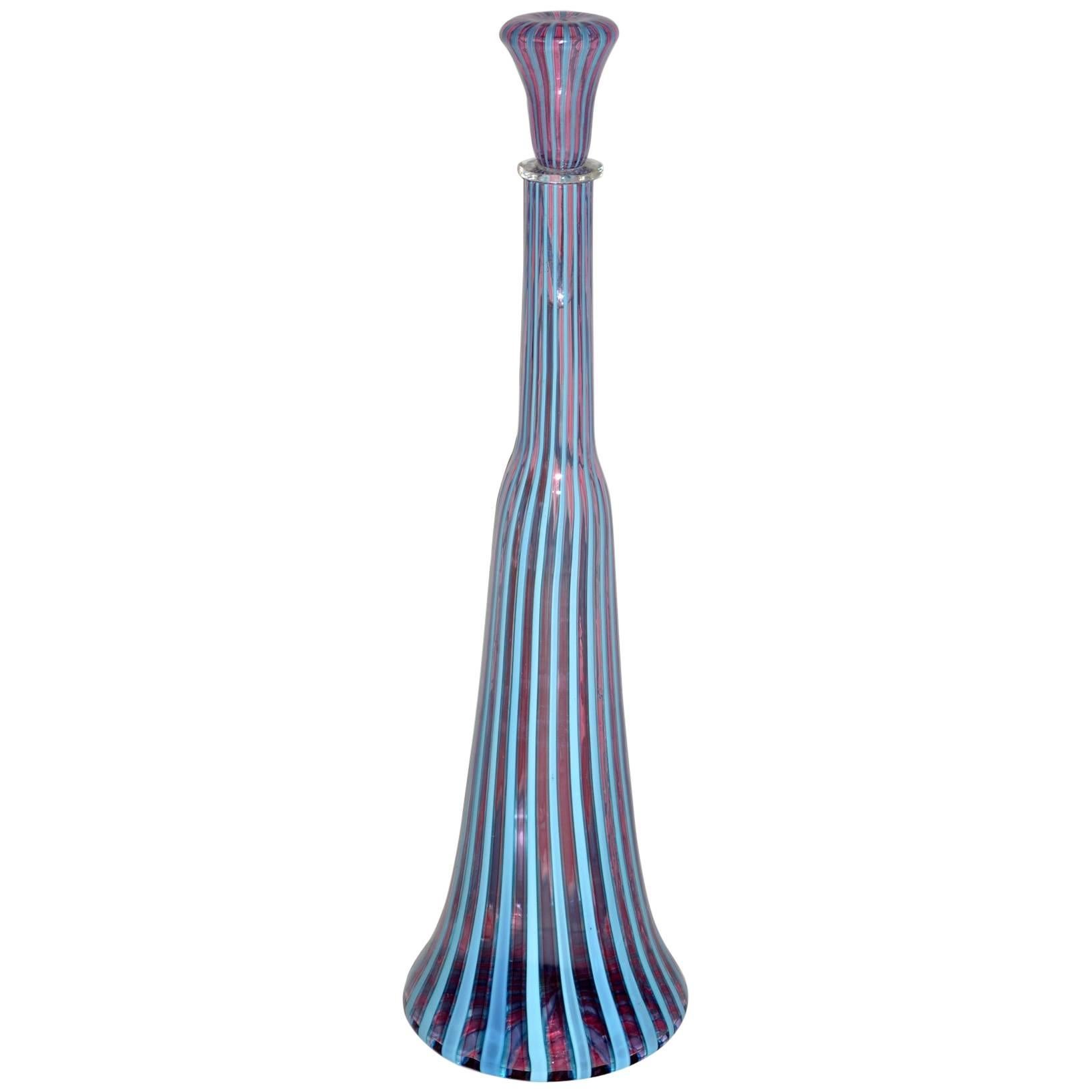  Murano Blown Glass Decanter Attributed to Vetreria Fratelli Toso Signed  For Sale