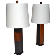 Pair of Table Lamps in Slate and Walnut by Harpswell House Mid Century Studio Am