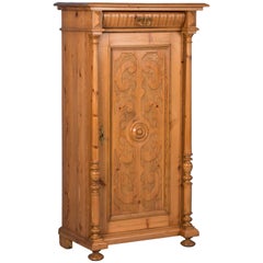 Carved Antique Single Door Narrow Pine Armoire From Denmark