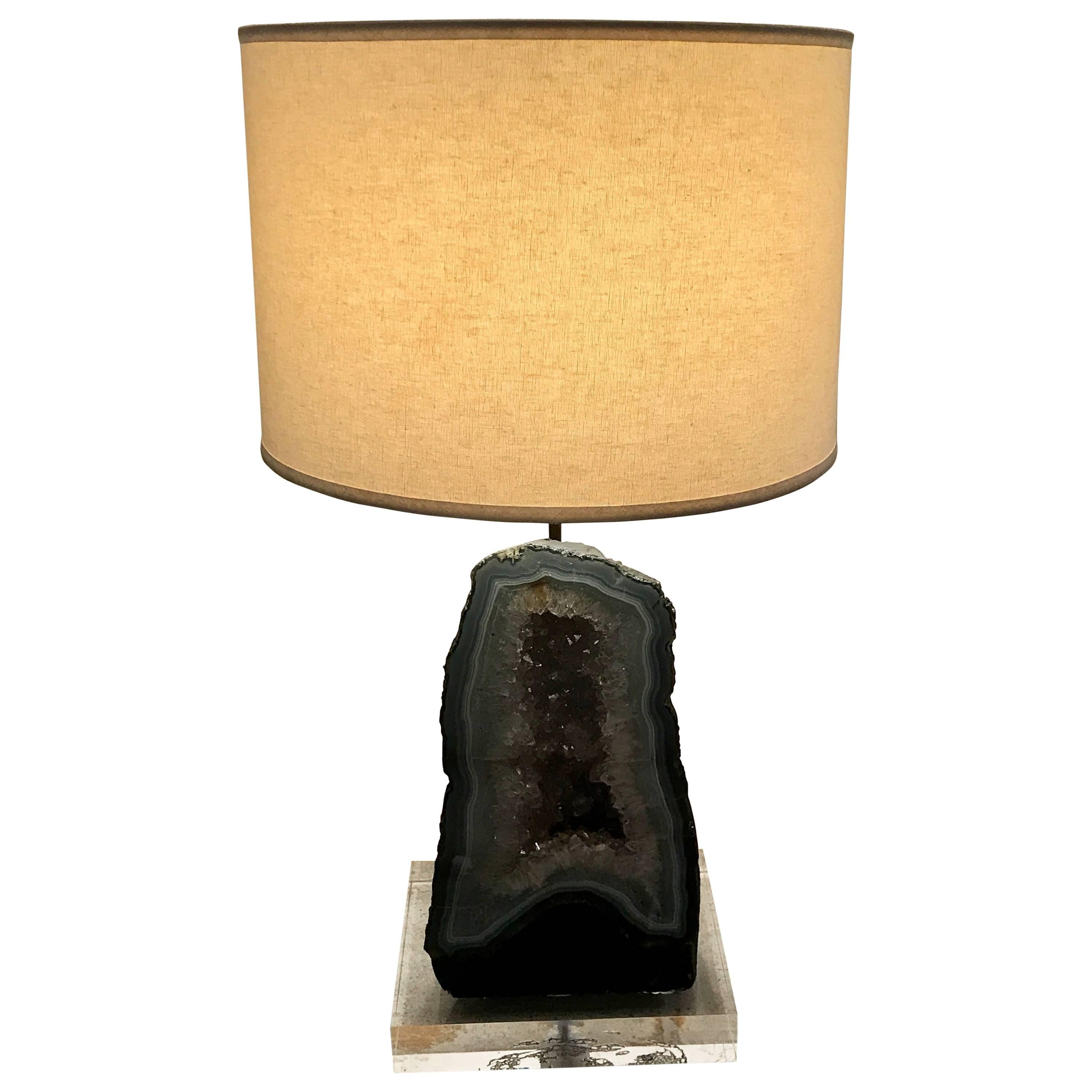 Amethyst Geode Table Lamp in the Style of Willy Daro