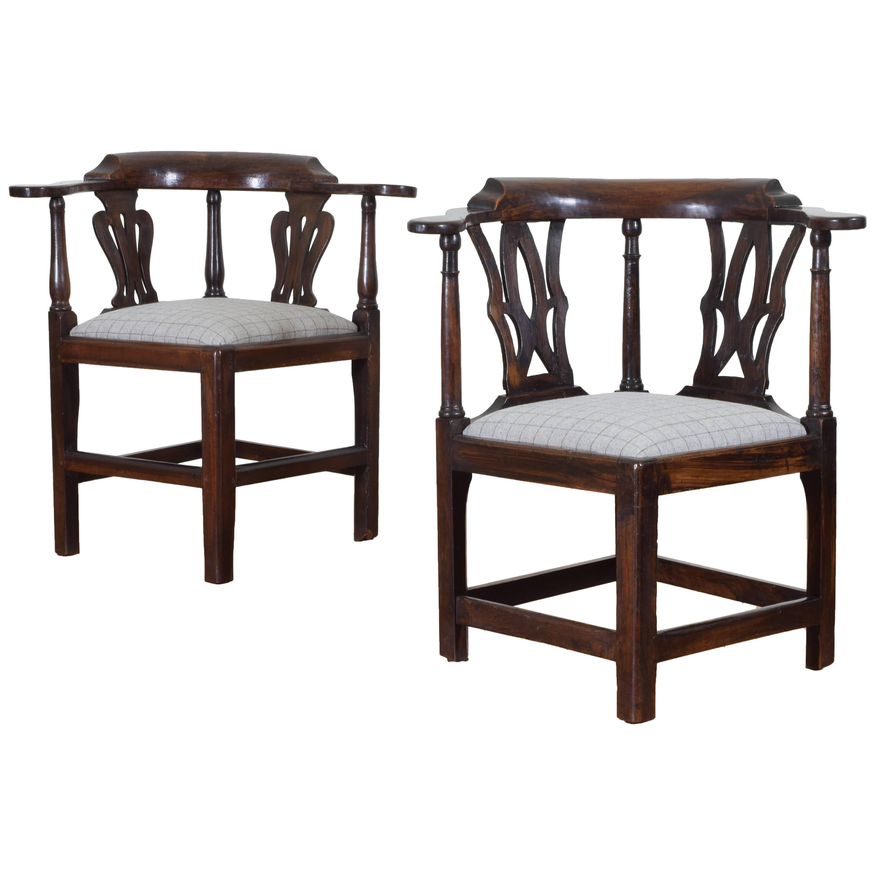 Near Pair of George III Walnut Corner Chairs, Late 18th Century