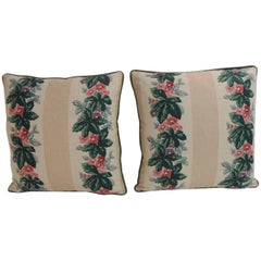 CLOSE OUT SALE: Pair of Vintage Floral Printed Linen Decorative Square Pillows
