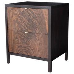 Laska Nightstand, Figured and Ebonized Walnut, Two Drawers, Customizable