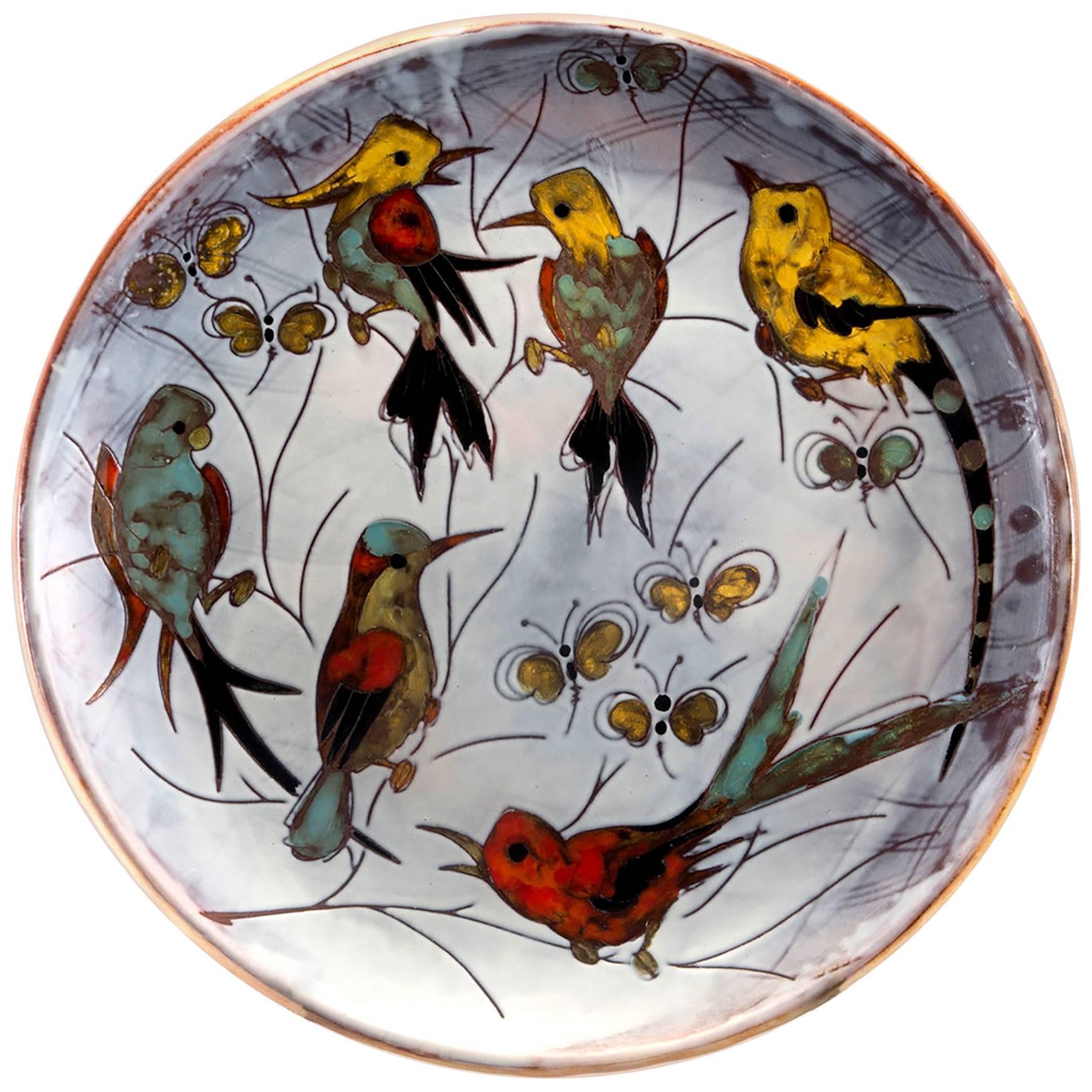 Extra Large Round Ceramic Vallauris Platter with Birds