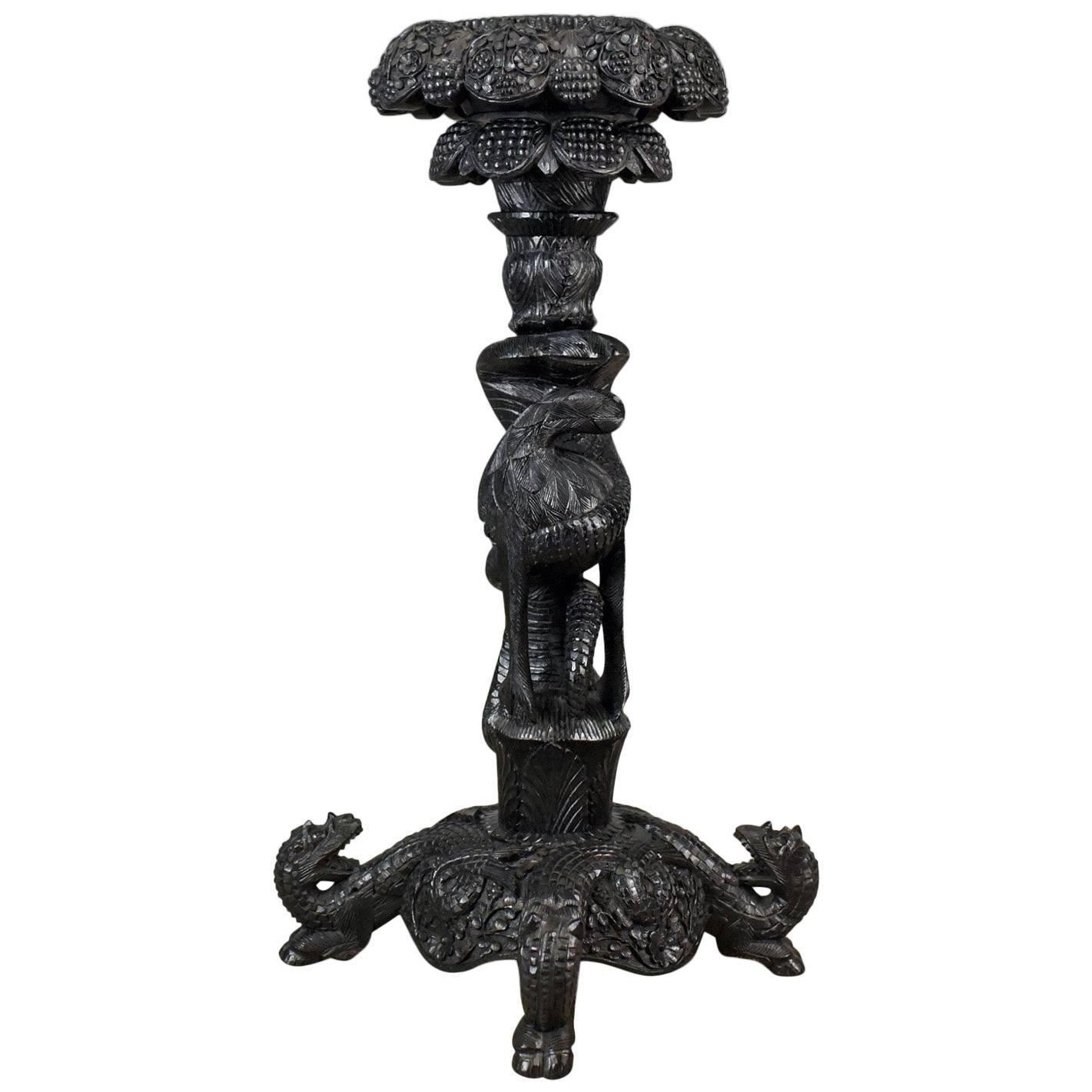 Antique Jardiniere Plant Stand, Carved Asian Torchere, circa 1880