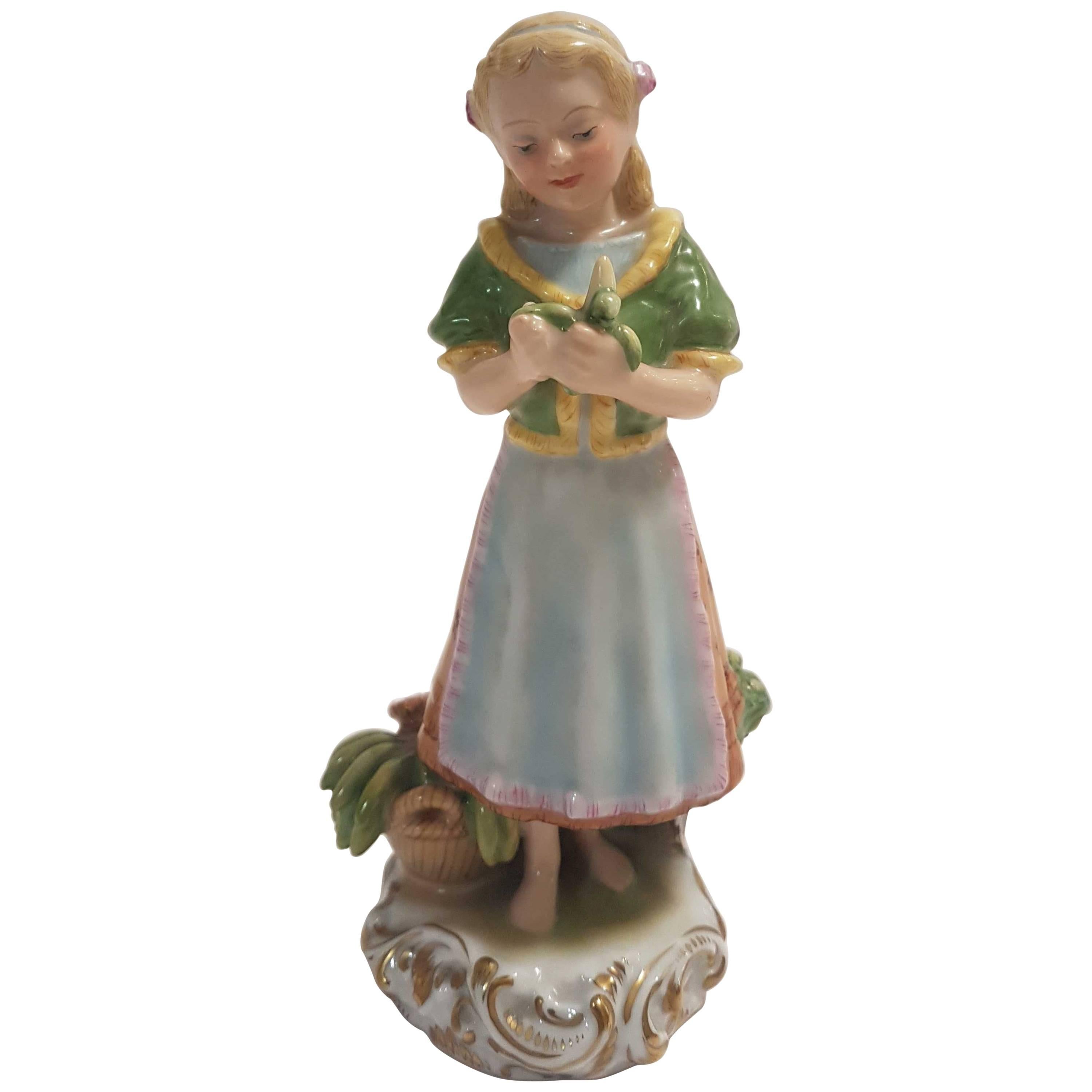 Herend Hand-Painted Hungarian Porcelain Figurine Representing a Fruit Vendor 
