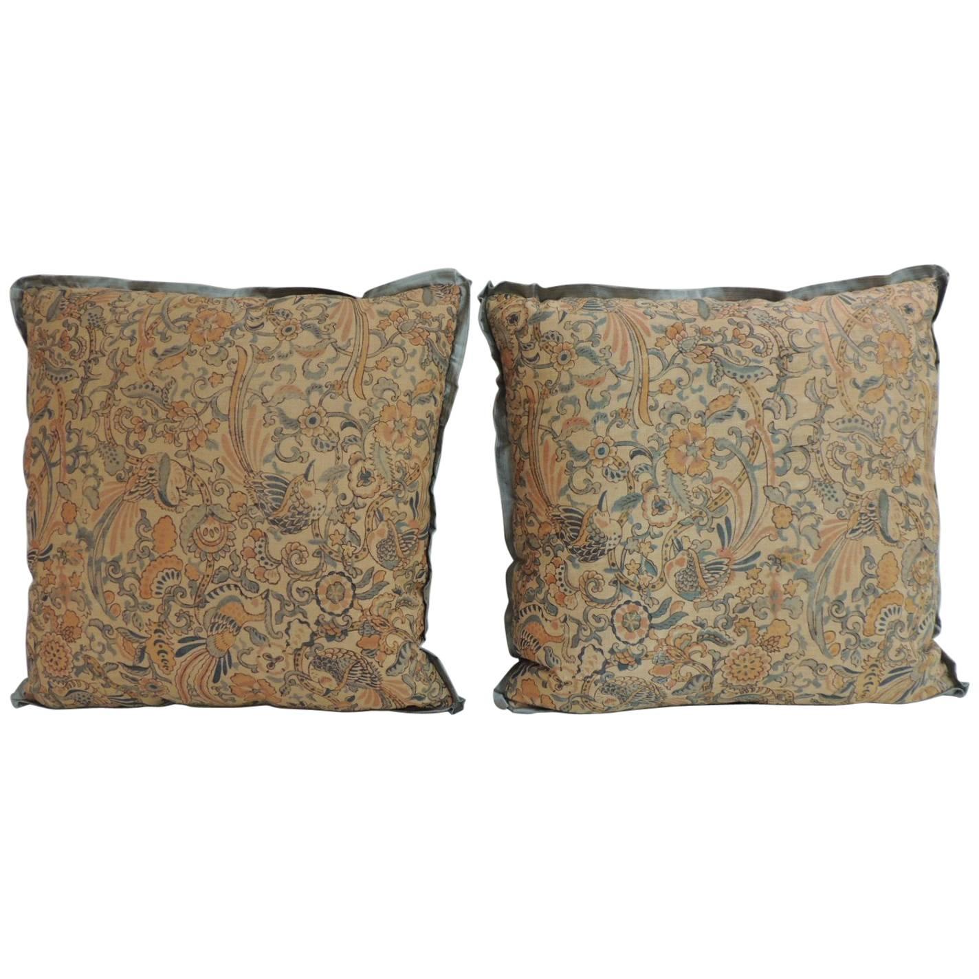 Pair of 19th Century Arts & Crafts English Printed Linen Decorative Pillows