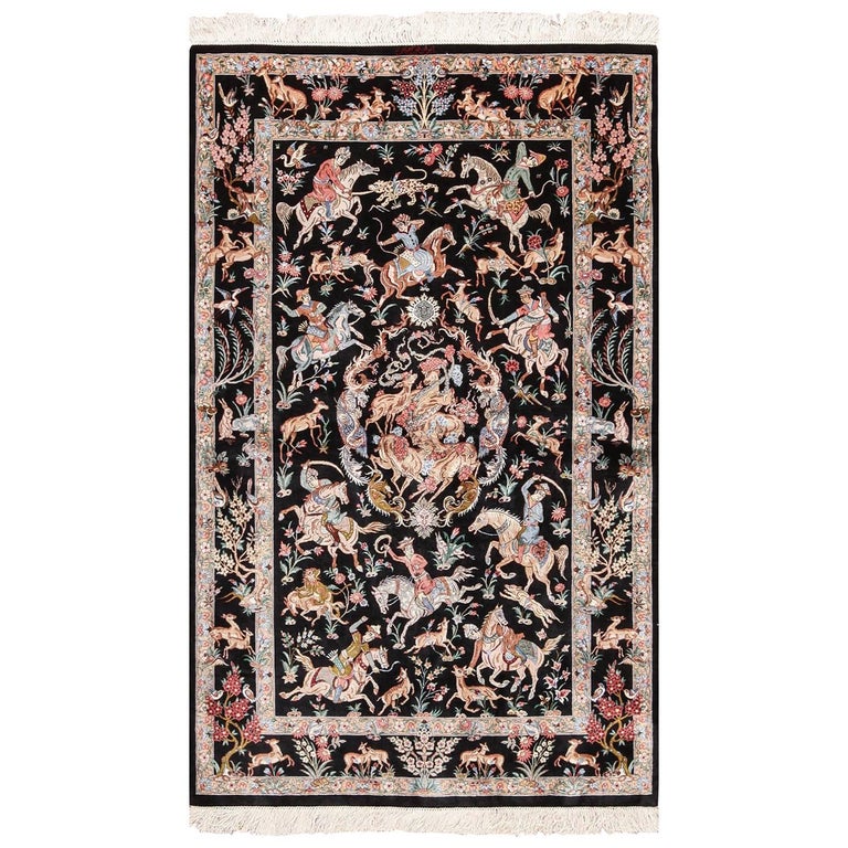 Vintage Qum Wool And Silk Rug For Sale at 1stdibs