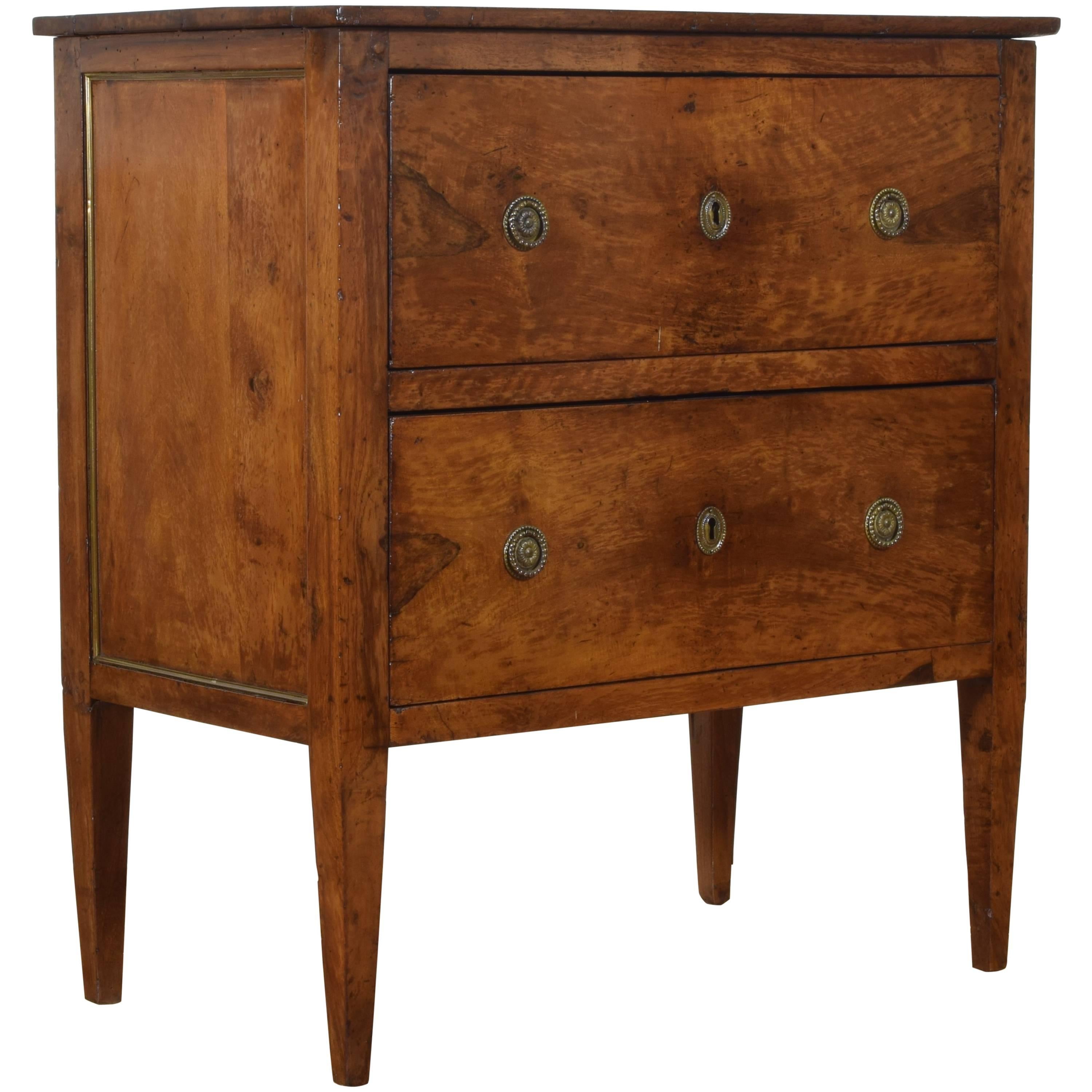 Italian Neoclassic Light Walnut and Brass Bound Two-Drawer Commode