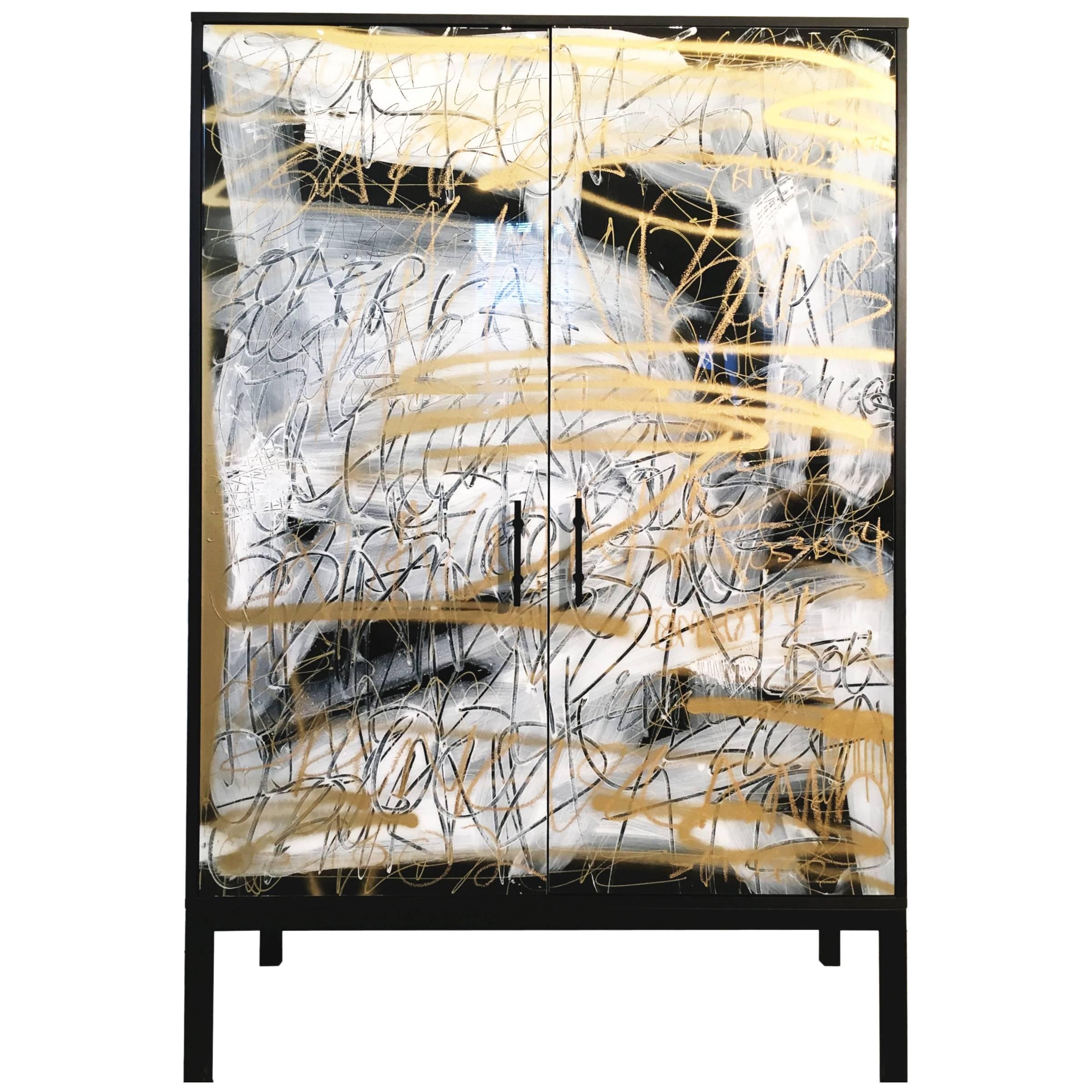 Hudson Cabinet, art door armoire, hand painted customizable For Sale