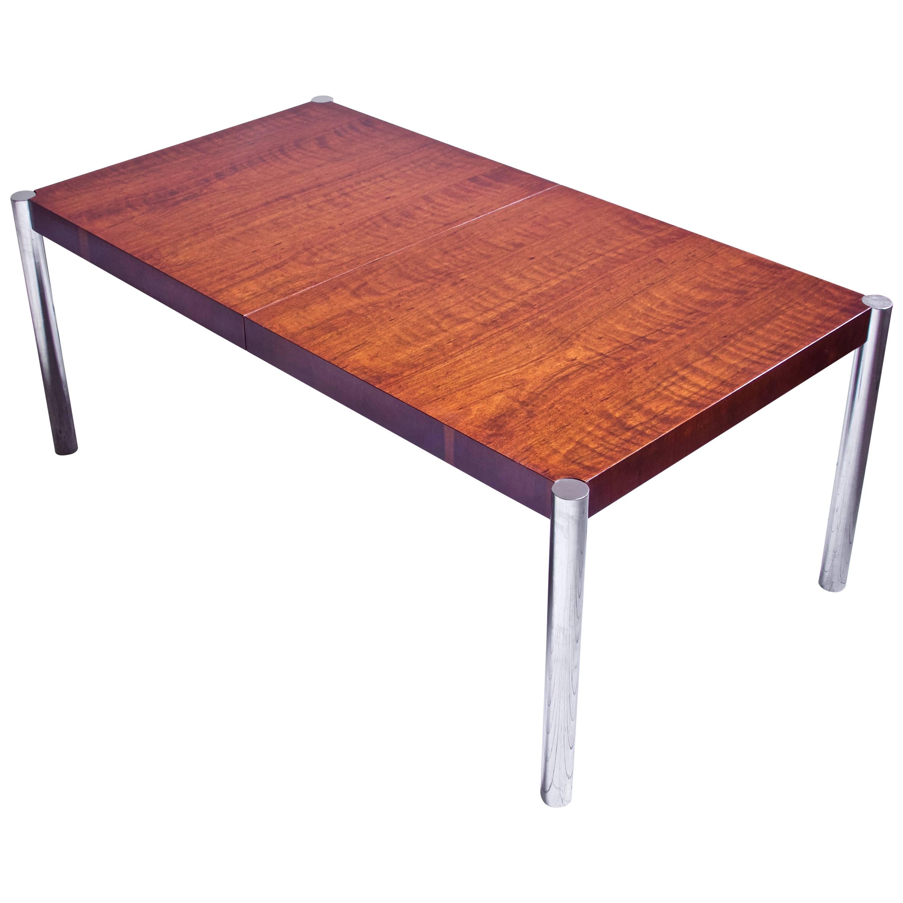 Vintage American Dining Table with Two leaves in Bubinga and Chrome, 1970s