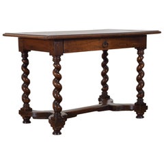 French Late LXIII Period Walnut One-Drawer Table with Spiral Turned Legs
