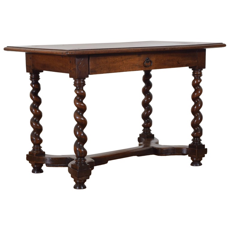 French Late LXIII Period Walnut OneDrawer Table with Spiral Turned