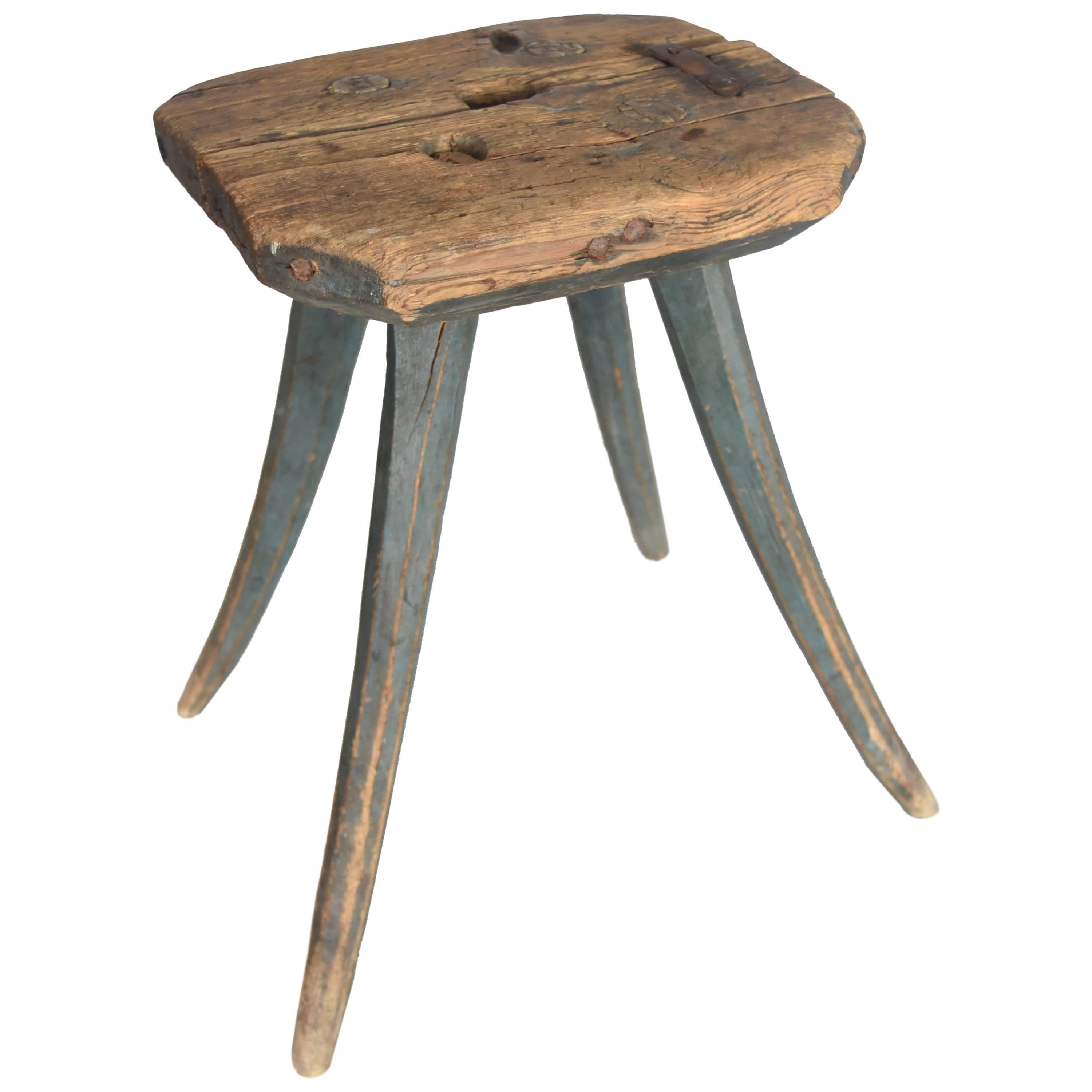 19th Century Swedish Painted Blue Folk Art Stool or Small Side Table