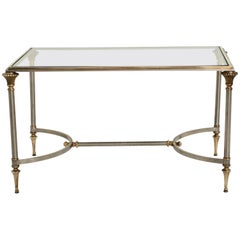Classic Maison Jansen Style Brass and Stainless Steel Cocktail Table