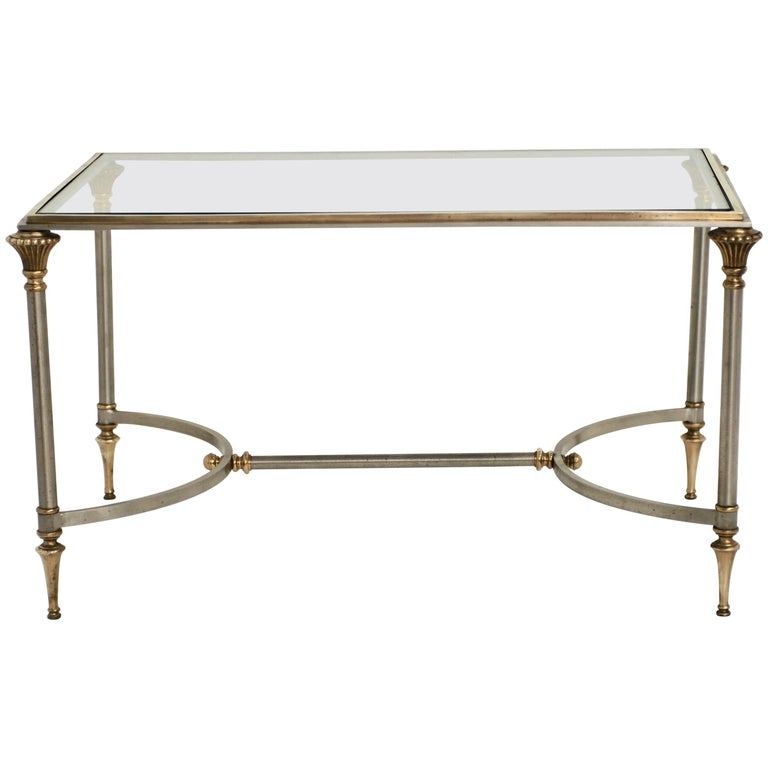 Classic Maison Jansen Style Brass And Stainless Steel Cocktail Table