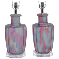 Pair of Pink and Blue Bauer Lamps