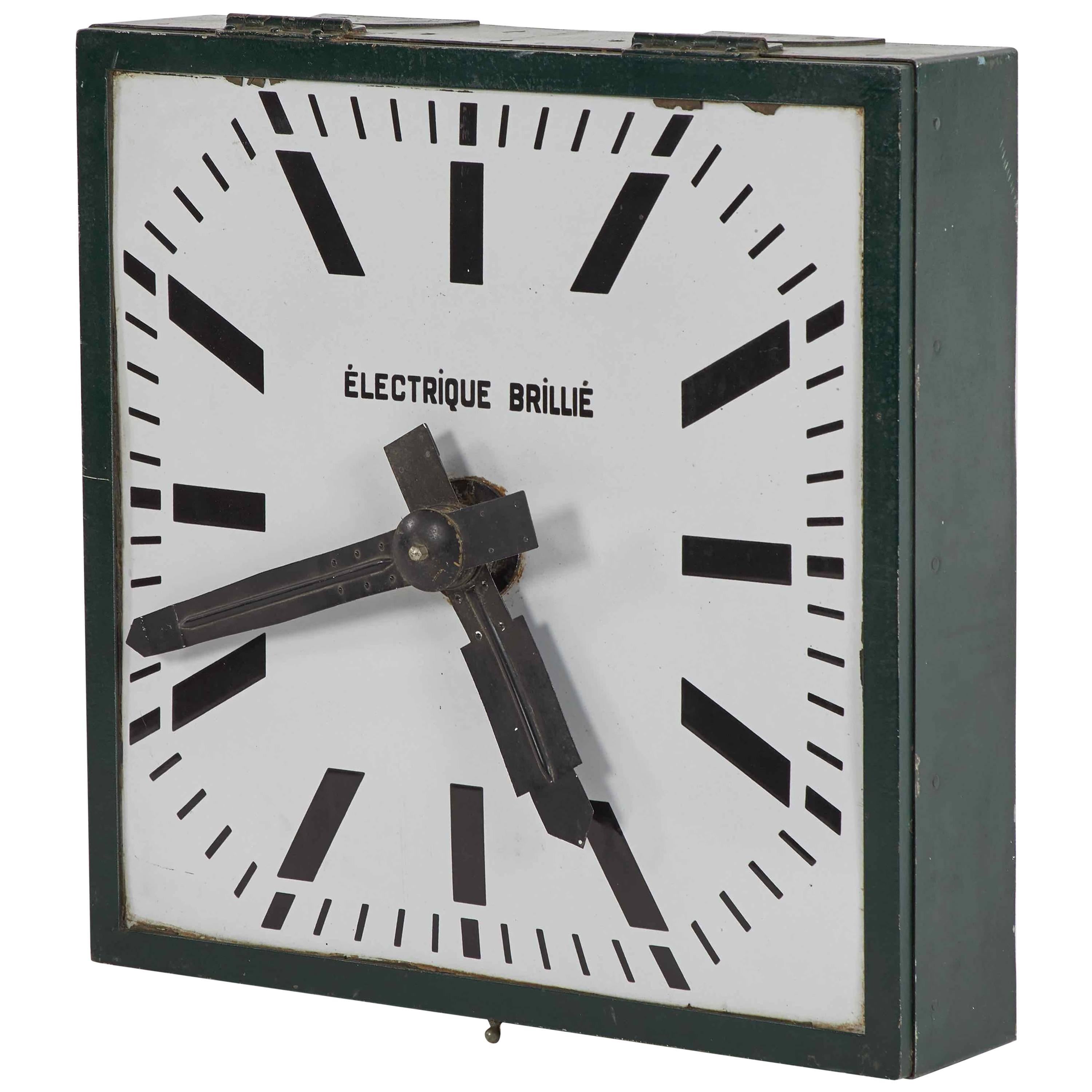 Large Industrial Green Metal Clock from Early 20th Century France 