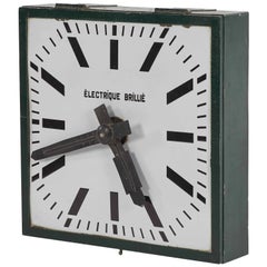 Large Industrial Green Metal Clock from Early 20th Century France
