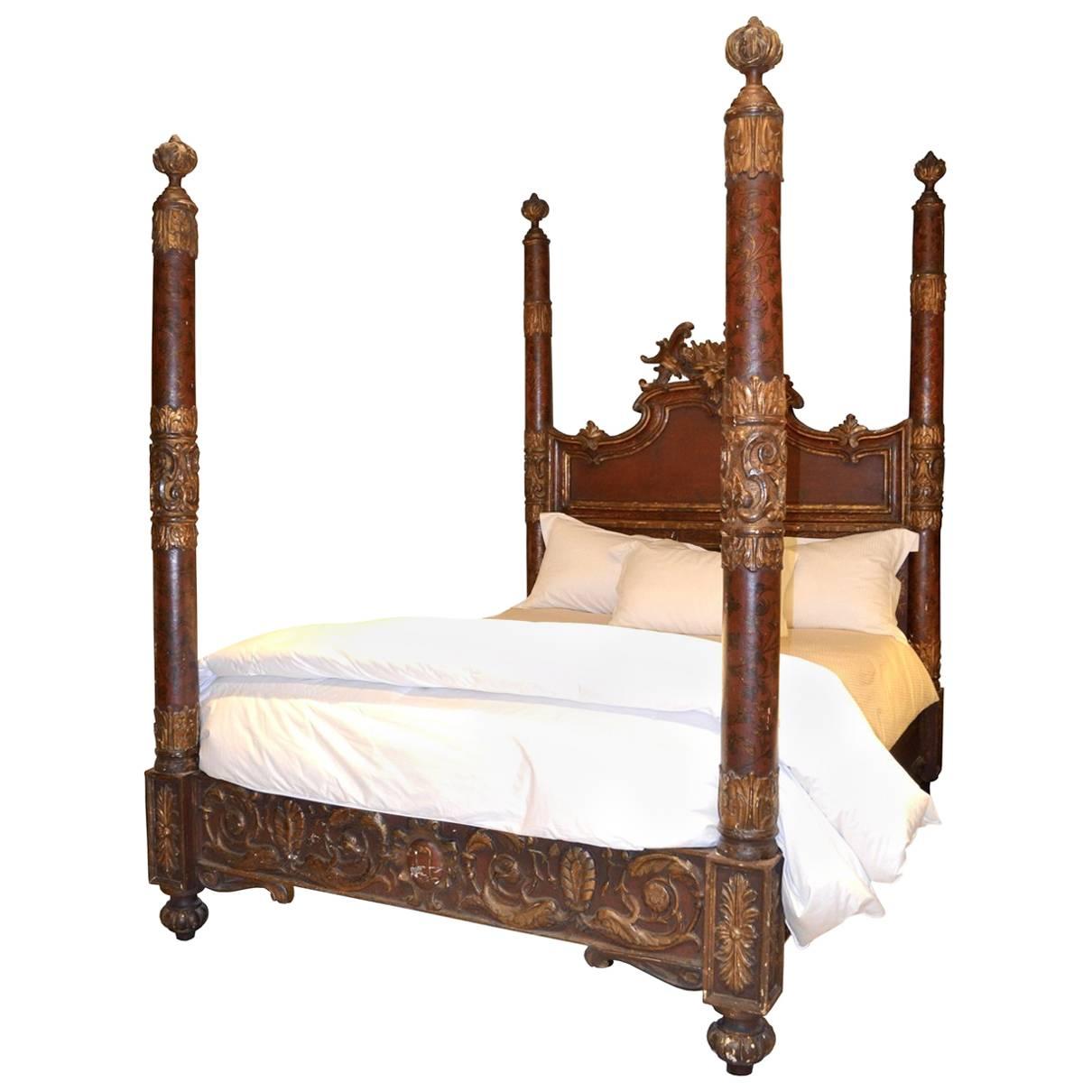 Carved 19th Century Italian Poster Bed For Sale