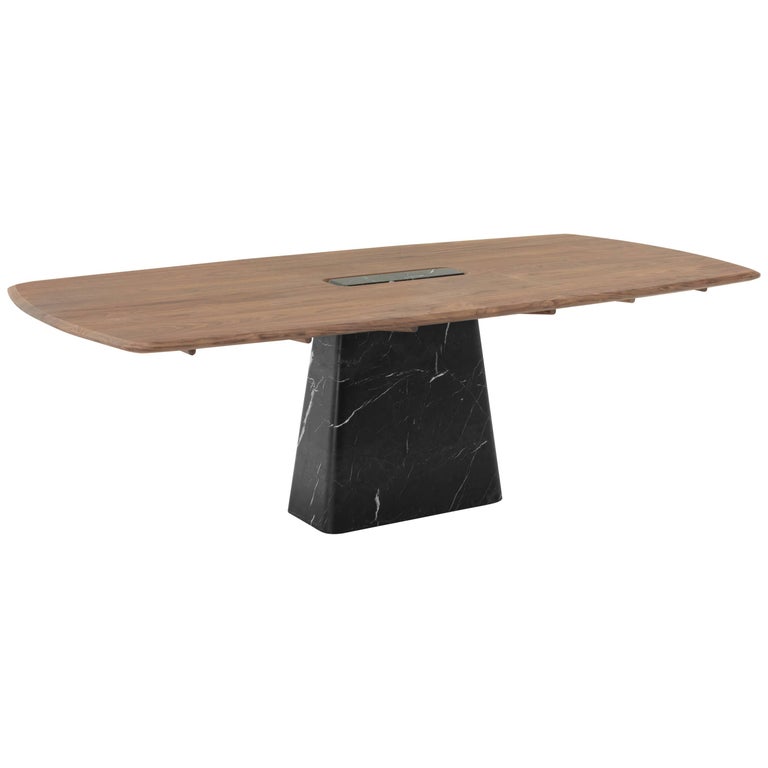 Hardwood Walnut Dining Table, Monte Negro Black Marble base, Dolmen Collection 1