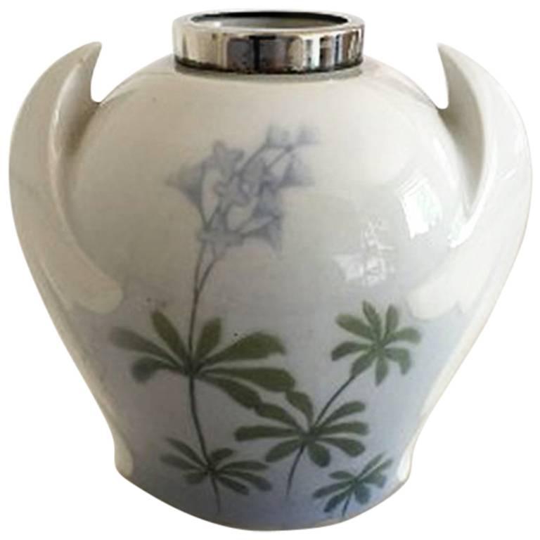 Bing and Grondahl Art Nouveau Vase with Silver Top For Sale