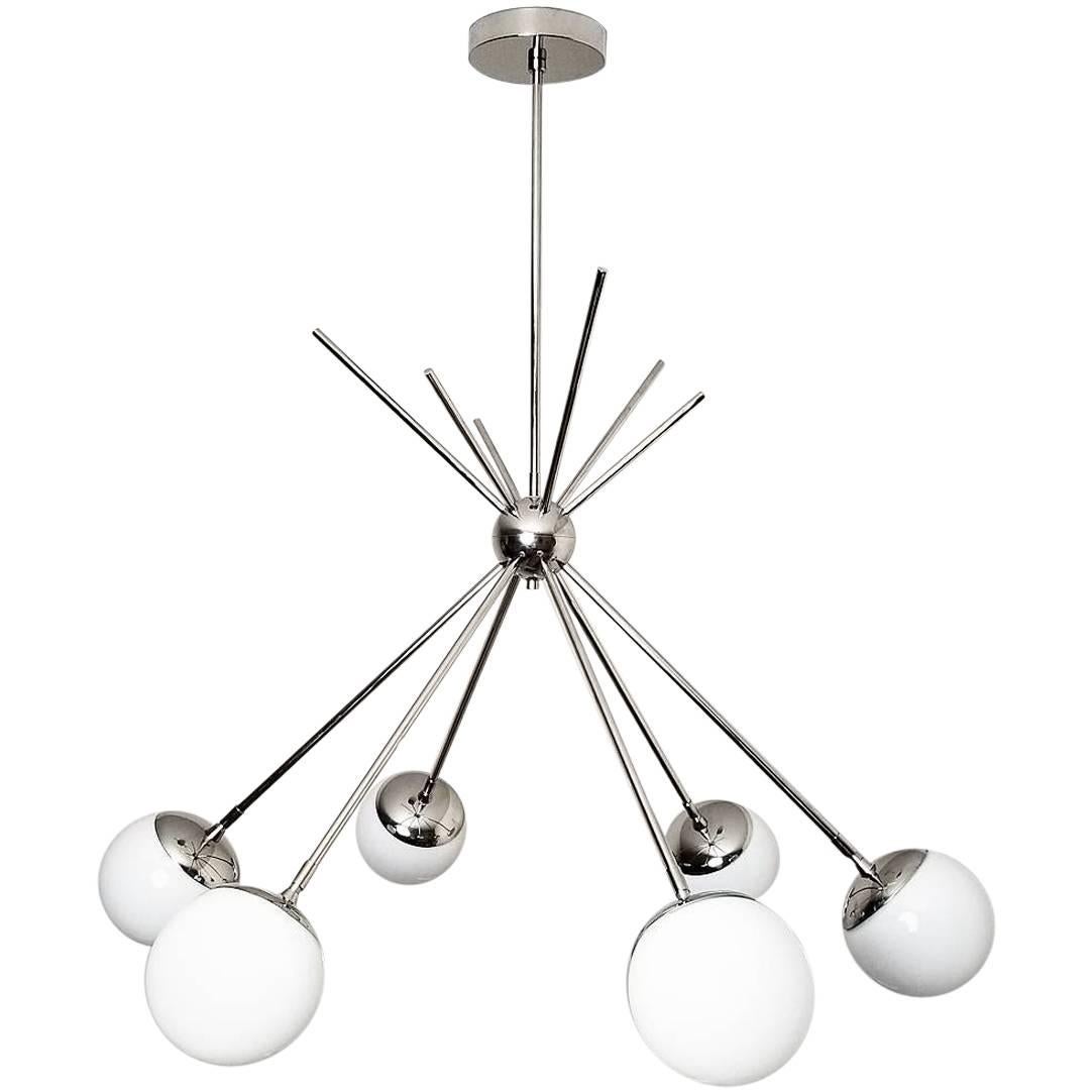 Model 220 "Burst" Chandelier in Polished Nickel and Glass by Blueprint Lighting 