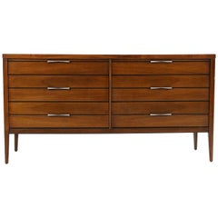 1950s American Walnut Sideboard, Chest of Six Drawers, Mid-Century Modern Design