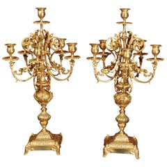 Large Pair of French Baroque Gilt Bronze Candelabra