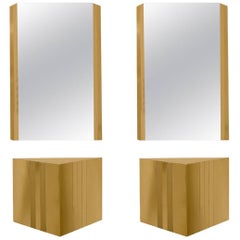 1970s Angular Brass Consoles with Matching Mirrors