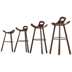 Set of Four 1970s Vintage Western Oak Stools Mod. Marbella by Confonorm, Spain