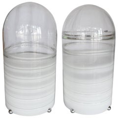 Italian Vintage 1970s White Clear Blown Murano Glass Lamps by Alfredo Barbini