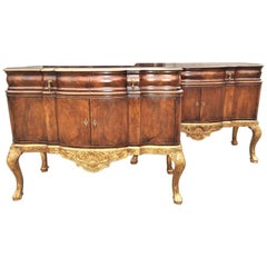 Pair of English Burl Walnut and Giltwood Console Chests