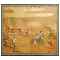 Used 18th Century Japanese Two-Panel Kano School Screen